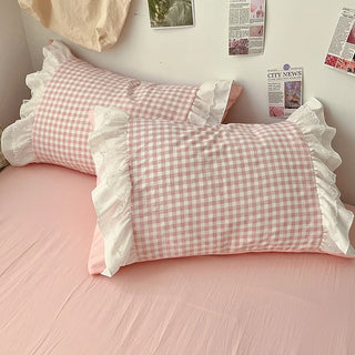 Pastel Gingham Ruffle Duvet Cover Set – 3 Pieces