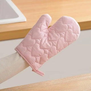 Pink Heart Quilted Oven Mitt & Pot Holder Set – 4 Pieces