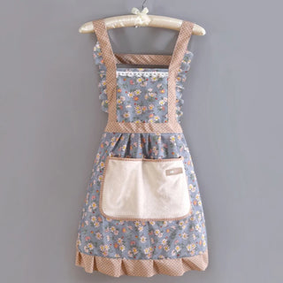 1 x Korean Style Pretty Frilly Baking / Cooking Canvas Apron with Pockets