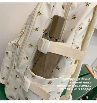 Petal & Fruit Print Backpack – Optional Bear Charm