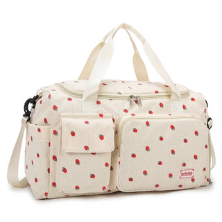 Strawberry Corduroy Travel Tote Bag Gym Bag Travel Bag with Shoe Compartment
