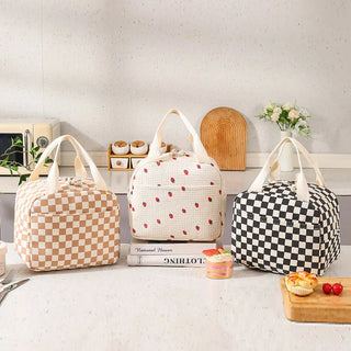 Floral Corduroy Insulated Lunch Bag with Front Pocket