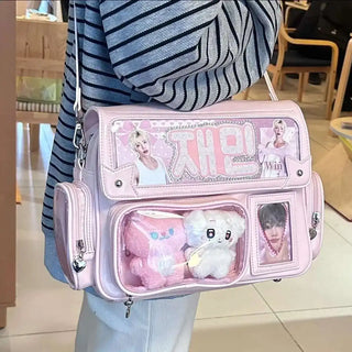 Y2K Kawaii Ita Crossbody Bag – Transparent Pocket Display Shoulder Bag