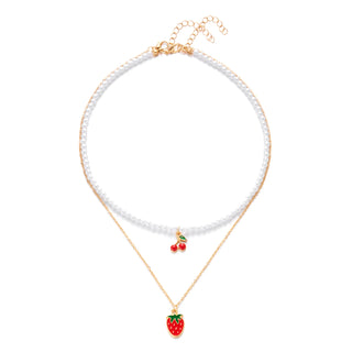 Strawberry Beaded Choker Necklace – Boho Y2K Summer Pearl Pendant