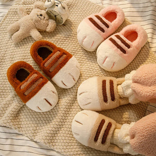 Winter Cat Paw Plush Slippers – Fleece Lined Thermal Non-Slip Home Shoes