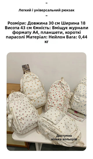 Petal & Fruit Print Backpack – Optional Bear Charm