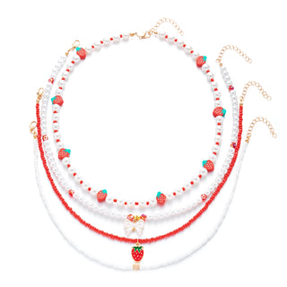 Strawberry Beaded Choker Necklace – Boho Y2K Summer Pearl Pendant