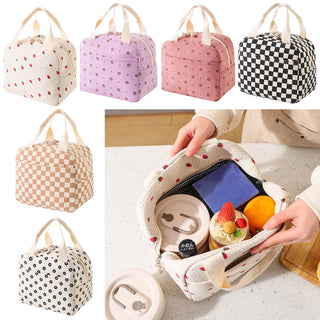 Floral Corduroy Insulated Lunch Bag with Front Pocket