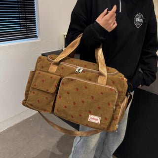 Strawberry Corduroy Travel Tote Bag Gym Bag Travel Bag with Shoe Compartment