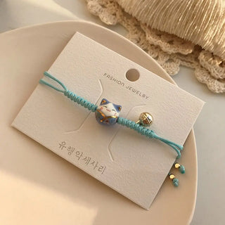 1 x Handmade Maneki Neko Red Rope Bracelet – Lucky Cat Charm Jewelry