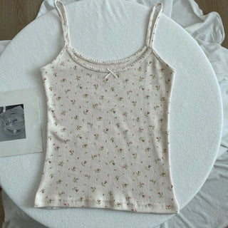 Floral Eyelet Bow Cotton Cami Strap Top