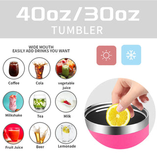 30oz / 40oz Stainless Steel Tumbler – Large Thermal Cup with Straw | Leak-Proof Vacuum Flask