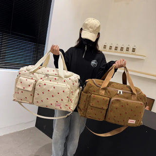 Strawberry Corduroy Travel Tote Bag Gym Bag Travel Bag with Shoe Compartment