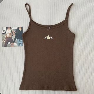 Floral Eyelet Bow Cotton Cami Strap Top