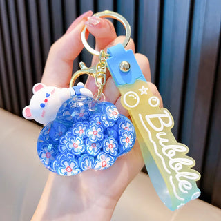 Kawaii Cloud Bear Quicksand Keychain – Floating Glitter Cartoon Charm