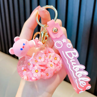 Kawaii Cloud Bear Quicksand Keychain – Floating Glitter Cartoon Charm