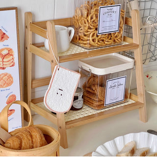 Wooden Rattan Desktop Storage Shelf