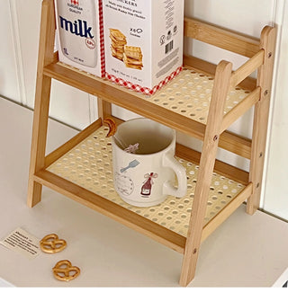 Wooden Rattan Desktop Storage Shelf