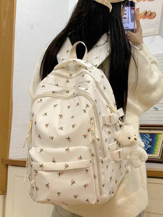 Petal & Fruit Print Backpack – Optional Bear Charm