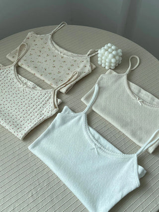 Floral Eyelet Bow Cotton Cami Strap Top