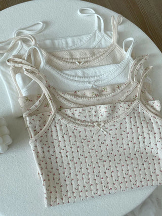 Floral Eyelet Bow Cotton Cami Strap Top