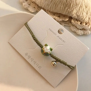 1 x Handmade Maneki Neko Red Rope Bracelet – Lucky Cat Charm Jewelry