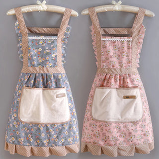 1 x Korean Style Pretty Frilly Baking / Cooking Canvas Apron with Pockets