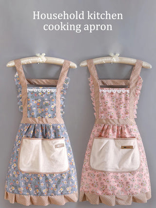1 x Korean Style Pretty Frilly Baking / Cooking Canvas Apron with Pockets