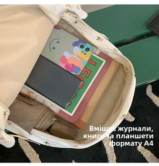 Petal & Fruit Print Backpack – Optional Bear Charm