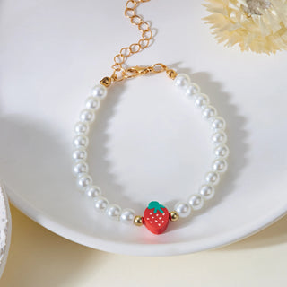 Strawberry Beaded Choker Necklace – Boho Y2K Summer Pearl Pendant