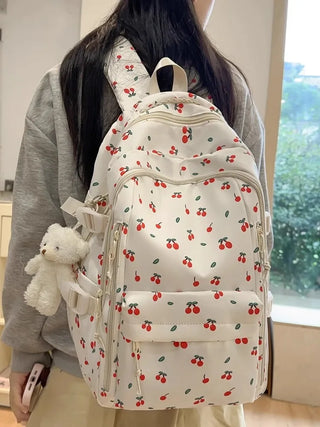 Petal & Fruit Print Backpack – Optional Bear Charm