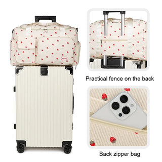 Strawberry Corduroy Travel Tote Bag Gym Bag Travel Bag with Shoe Compartment