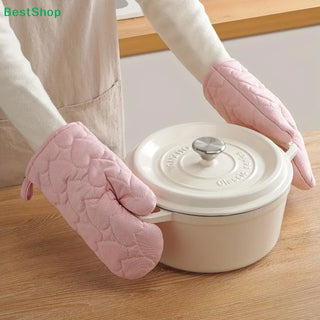 Pink Heart Quilted Oven Mitt & Pot Holder Set – 4 Pieces