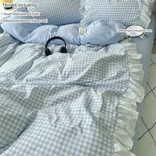 Pastel Gingham Ruffle Duvet Cover Set – 3 Pieces
