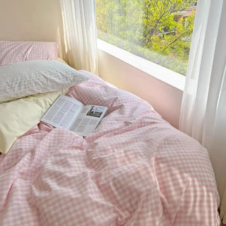 Aesthetic Block Color Plaid Duvet Sheet Bedding Set Bedding by The Kawaii Shoppu | The Kawaii Shoppu