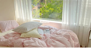 Aesthetic Block Color Plaid Duvet Sheet Bedding Set Bedding by The Kawaii Shoppu | The Kawaii Shoppu