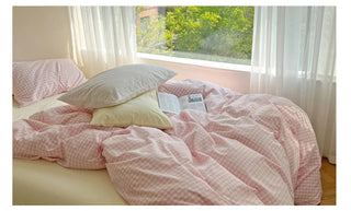Aesthetic Block Color Plaid Duvet Sheet Bedding Set Bedding by The Kawaii Shoppu | The Kawaii Shoppu