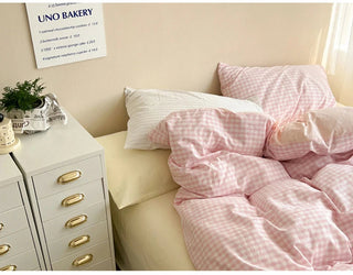 Aesthetic Block Color Plaid Duvet Sheet Bedding Set Bedding by The Kawaii Shoppu | The Kawaii Shoppu