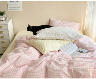 Aesthetic Block Color Plaid Duvet Sheet Bedding Set Bedding by The Kawaii Shoppu | The Kawaii Shoppu