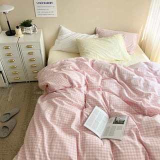 Aesthetic Block Color Plaid Duvet Sheet Bedding Set Bedding by The Kawaii Shoppu | The Kawaii Shoppu