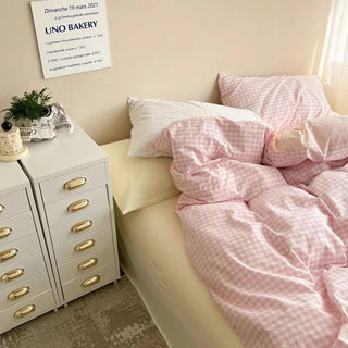 Aesthetic Block Color Plaid Duvet Sheet Bedding Set Bedding by The Kawaii Shoppu | The Kawaii Shoppu