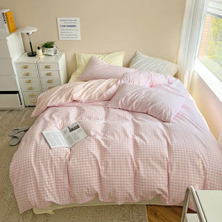 Aesthetic Block Color Plaid Duvet Sheet Bedding Set Bedding by The Kawaii Shoppu | The Kawaii Shoppu