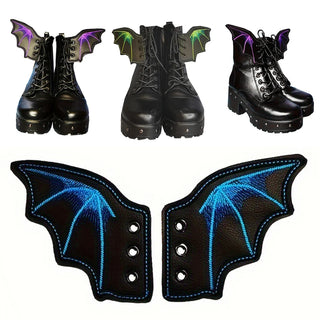 Bat Wing Shoe Charms – 1 Pair PU Sneaker & Skate Boot Decorations for Girls, Punk Emo Style