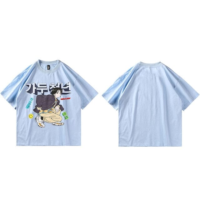 Be fearless Korean Printed tee Sky Blue XL Fashion The Kawaii Shoppu