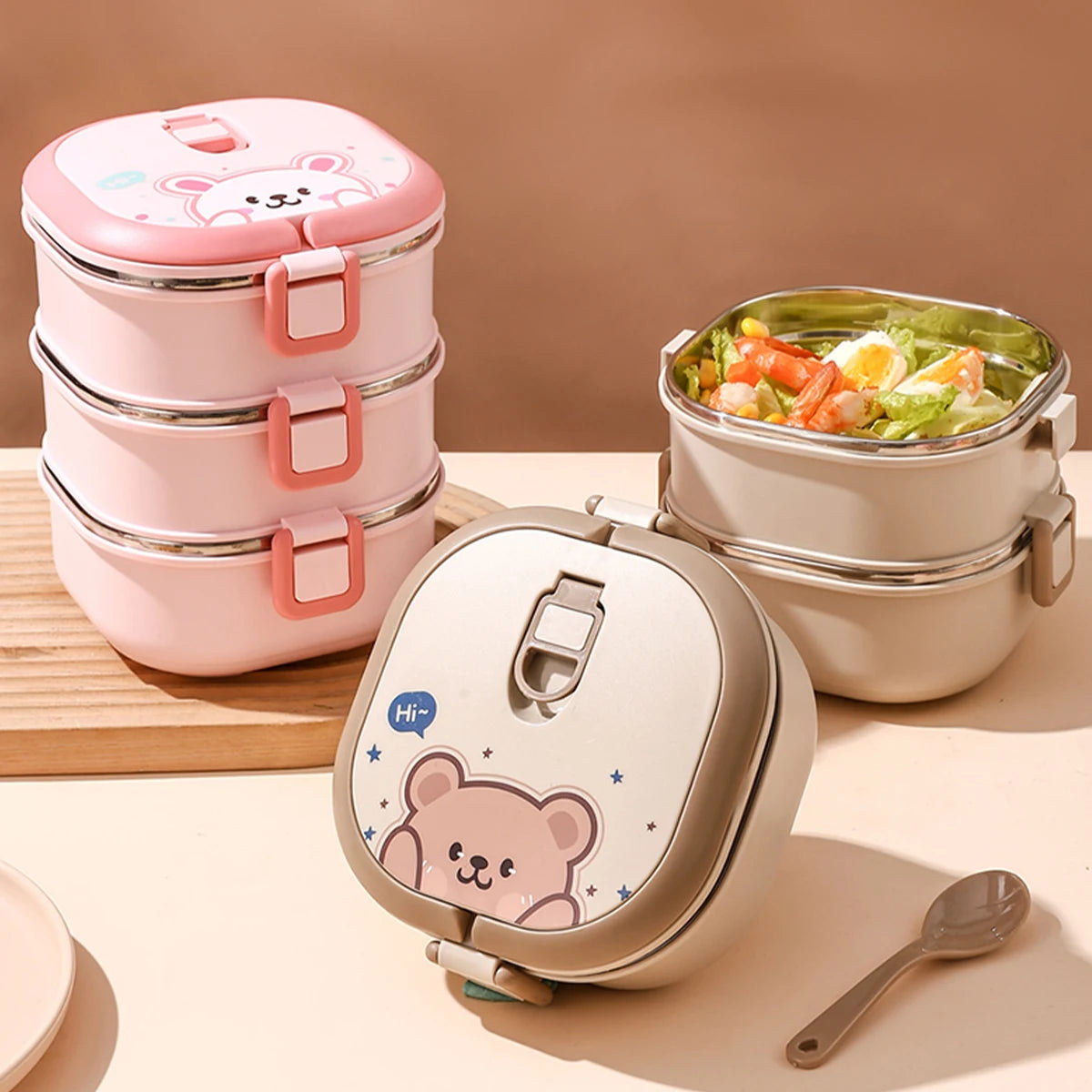 Bento Bear 304 Stainless Steel Insulated Lunch Box with Spoon