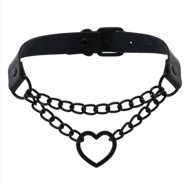 Black Heart Chain Choker black Accessory The Kawaii Shoppu