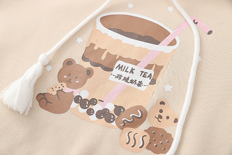 Boba Milk Tea Bear Harajuku Hoodie One Size Clothing and Accessories by The Kawaii Shoppu | The Kawaii Shoppu