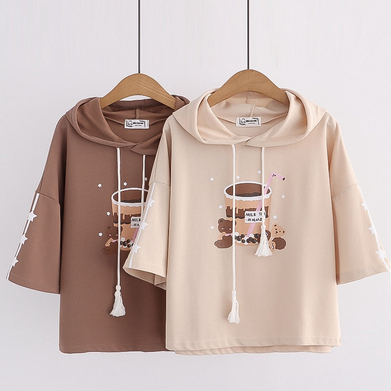 Boba Milk Tea Bear Harajuku Hoodie One Size Clothing and Accessories by The Kawaii Shoppu | The Kawaii Shoppu