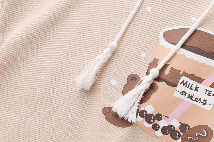 Boba Milk Tea Bear Harajuku Hoodie One Size Clothing and Accessories by The Kawaii Shoppu | The Kawaii Shoppu