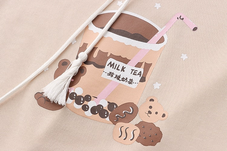 Boba Milk Tea Bear Harajuku Hoodie One Size Clothing and Accessories by The Kawaii Shoppu | The Kawaii Shoppu